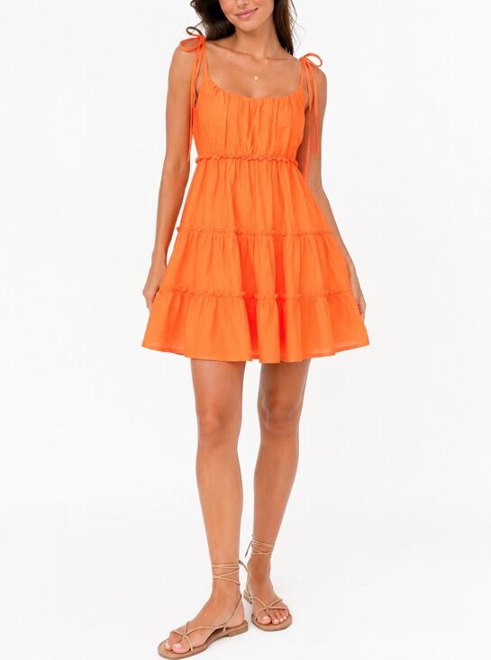 Miss Ord Dresses & Skirts - NWT Miss Ord Orange Tiered Ruffle Mini Dress Adjustable Tie Straps Size XS
